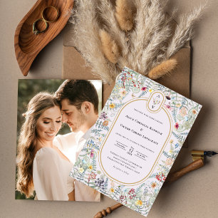 Invitación Boda de lavanda de flores silvestres de época Mono