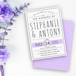 Invitación Boda de lavanda de la tipografía blanca y negra mo
