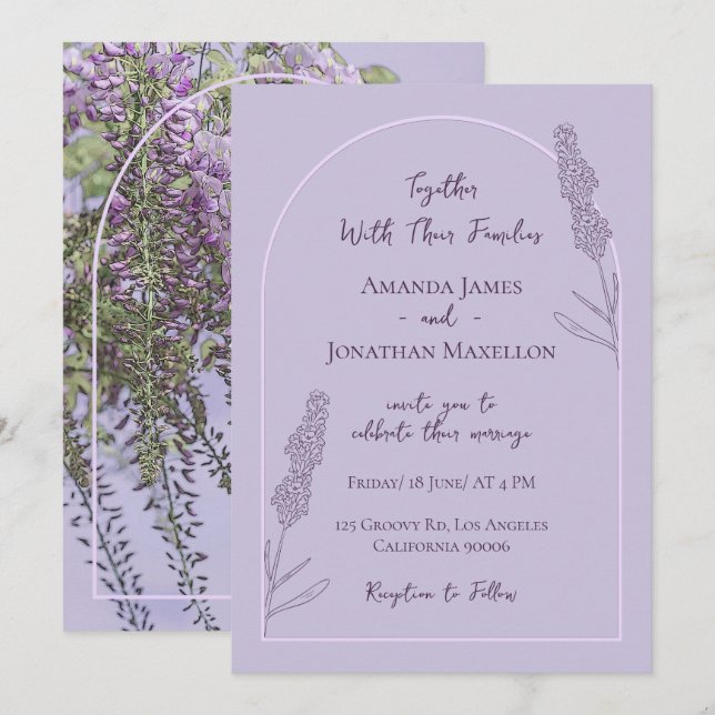Invitación Boda de lavanda elegante y simple (Anverso / Reverso)