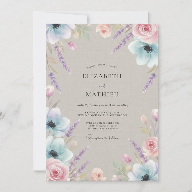 Invitación Boda de lavanda eucalipto taupe malva (Anverso)