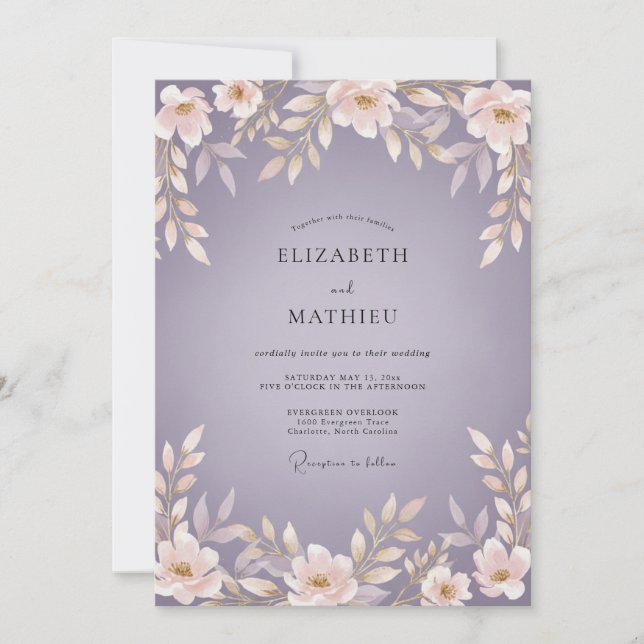 Invitación Boda de Lavanda Flor Gentil (Anverso)