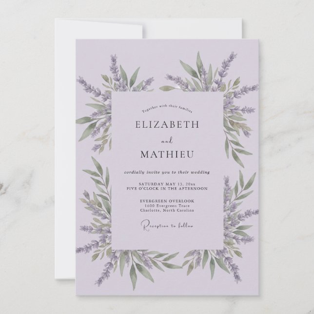 Invitación Boda de Lavanda Fragante Provenza (Anverso)