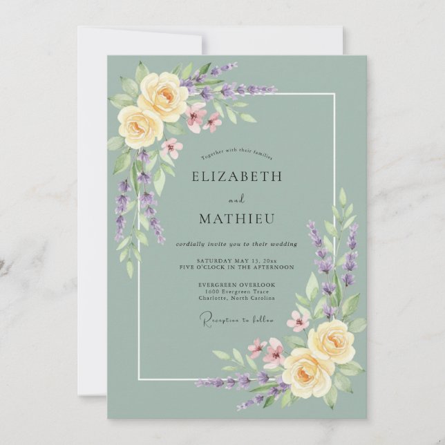 Invitación Boda de Lavanda Impresionante Verde Salvia (Anverso)