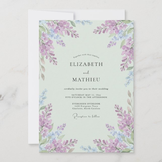Invitación Boda de lavanda ligera verde menta (Anverso)