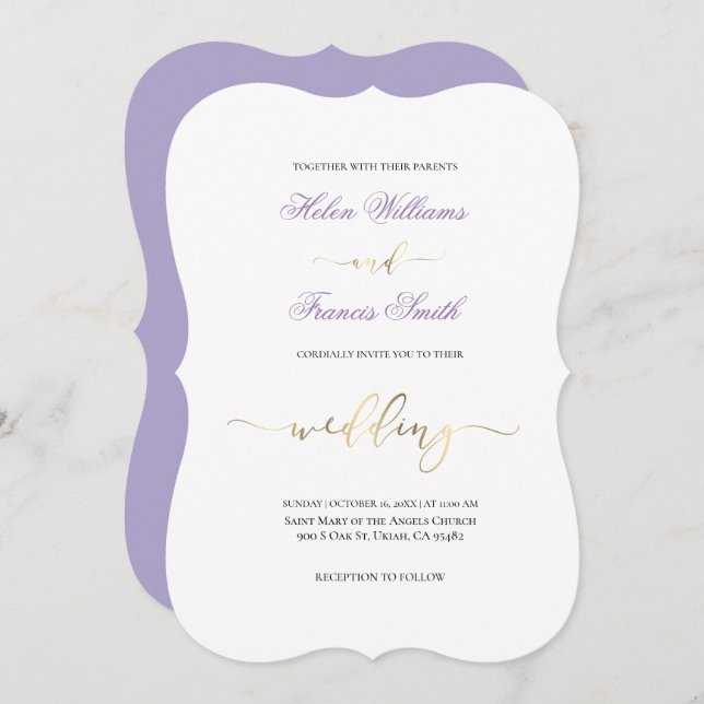 Invitación boda de lavanda lisa (Anverso / Reverso)