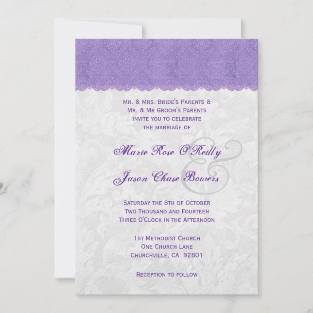 Invitación Boda de lavanda morado y plateado V2 (Anverso)