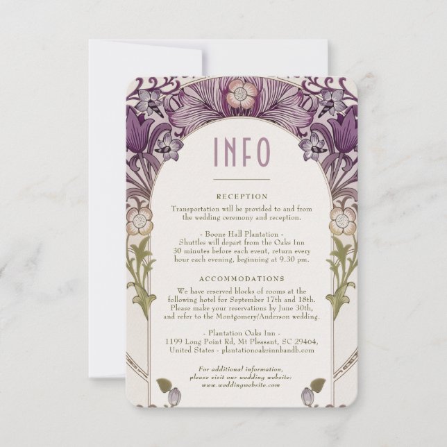 Invitación Boda de Lavanda Oscura INFO William Morris (Anverso)