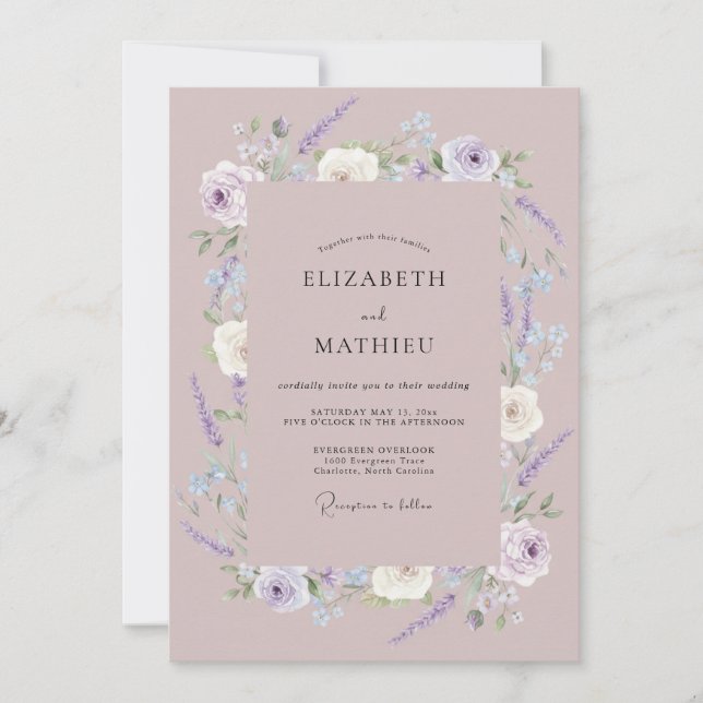 Invitación Boda de Lavanda Refinada Malva (Anverso)