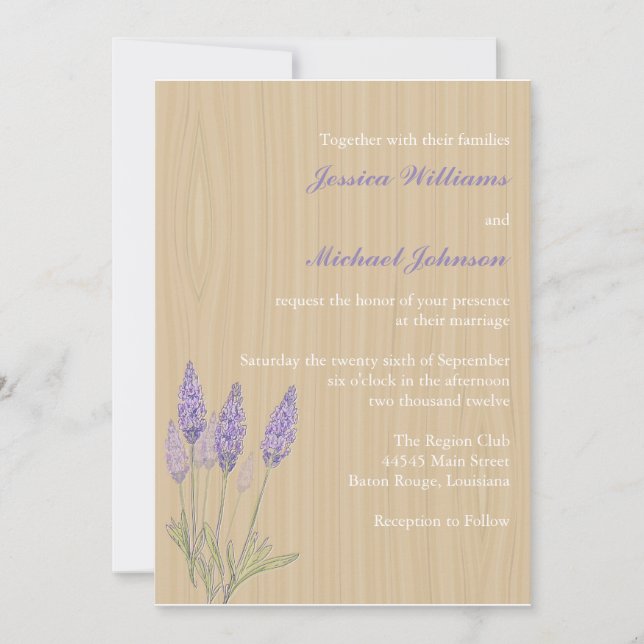 Invitación Boda de Lavanda Rústica (Anverso)