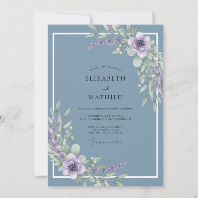 Invitación Boda de lavanda serena azul pizarra (Anverso)