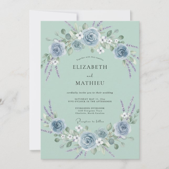 Invitación Boda de lavanda soñadora en verde salvia (Anverso)