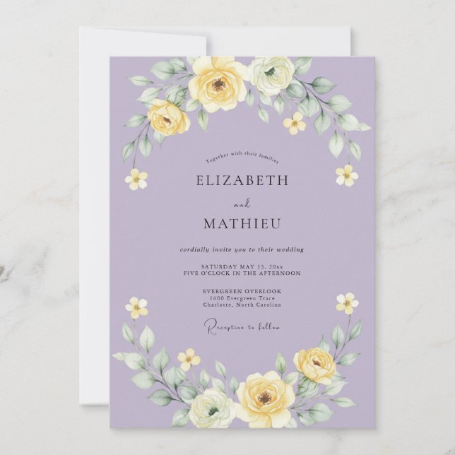 Invitación Boda de Lavanda Suave Floración (Anverso)