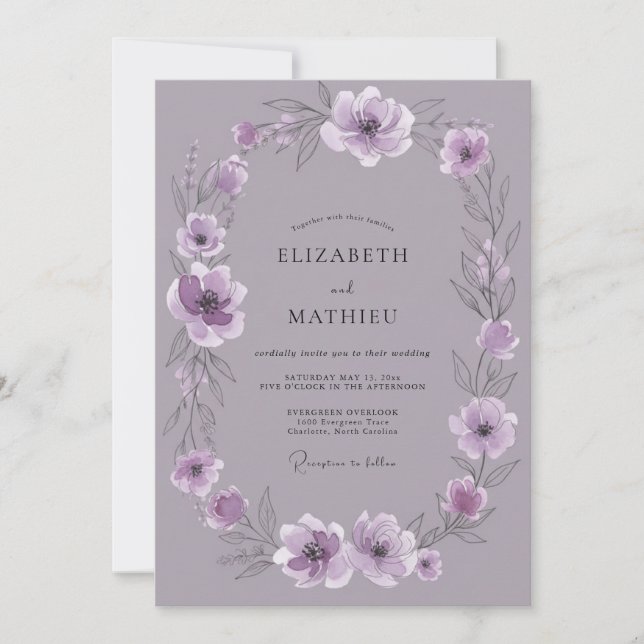 Invitación Boda de Lavanda Suave Floración (Anverso)