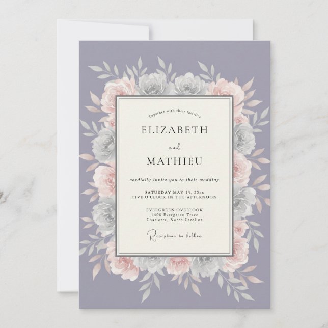 Invitación Boda de Lavanda Suave Floración (Anverso)