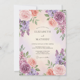 Invitación Boda de lavanda y coral púrpura eucalipto