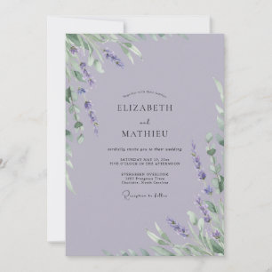 Invitación Boda de lavanda y eucalipto morado polvoriento