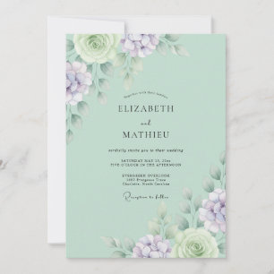 Invitación Boda de lavanda y menta con suculentas y eucalipto