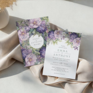 Invitación Boda de lavanda y salvia con aguarela de vegetació