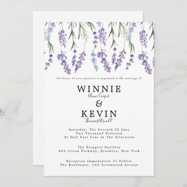 Invitación Boda de Lavender Country (Anverso / Reverso)