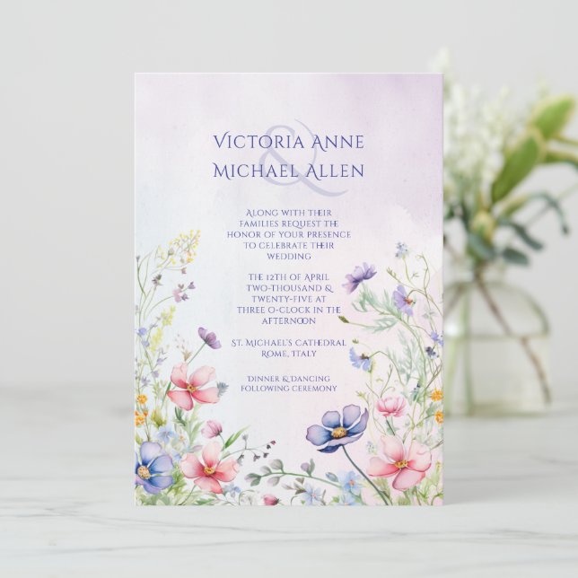 Invitación Boda de Lavender de Flor (Anverso de pie)