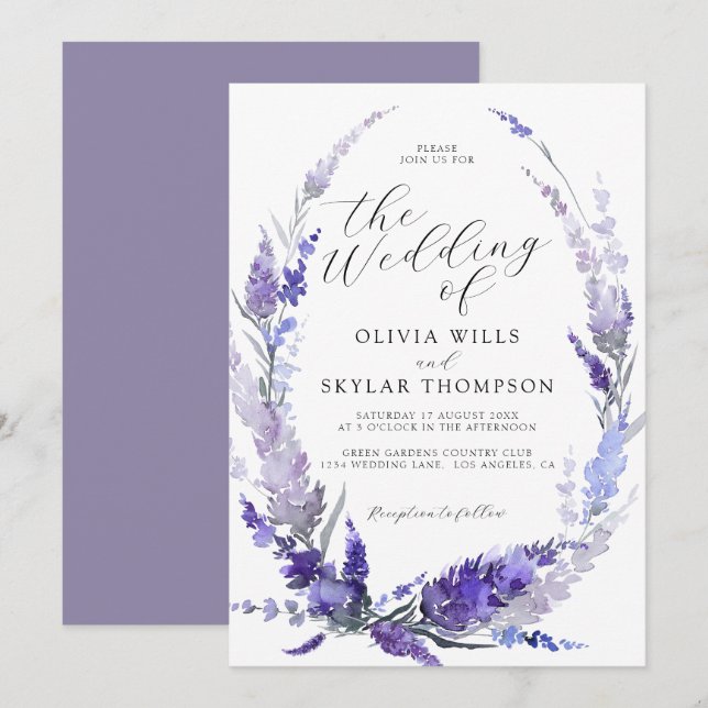 Invitación Boda de Lavender Floral Dusty Purple Mauve (Anverso / Reverso)