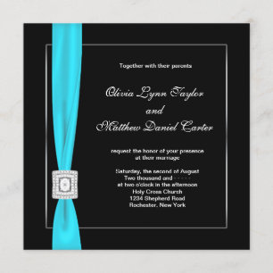 Invitación Boda de lazo azul turquesa blanco negro