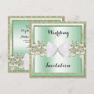 Invitación Boda de lazo brillante con lentejuelas y gemas flo