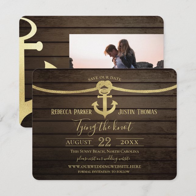 Invitación Boda de lazo de barco náutico y ancla (Anverso / Reverso)
