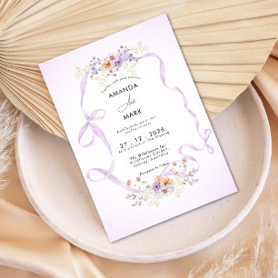 Invitación Boda de lazo de coqueta cinta púrpura de flor silv