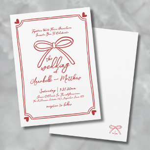 Invitación Boda de Lazo Rojo Caprichoso Dibujado a Mano