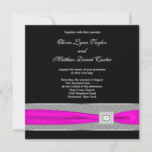 Invitación Boda de lazo rosa negro fucsia rosa caliente