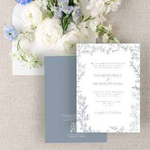 Invitación Boda de Leafy Azul Dusty clásico de código QR