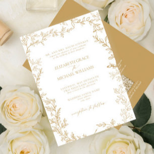 Invitación Boda de Leafy de Oro Clásico con Elegancia Formal 