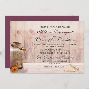 Invitación Boda de leche rústica con trigo y flores