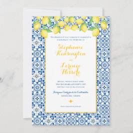 Invitación Boda de Lemones Amarillos Azules y Azules Mediterr
