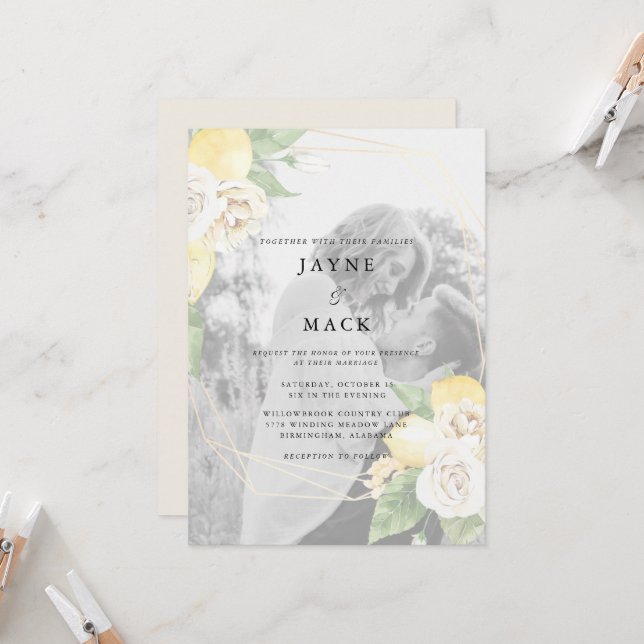 Invitación Boda de Lemons con fotos silenciadas y modernas (Anverso/Reverso In Situ)