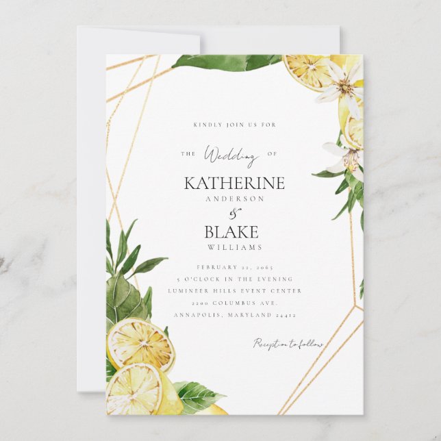Invitación Boda de Lemons Tropical III Mediterráneo (Anverso)