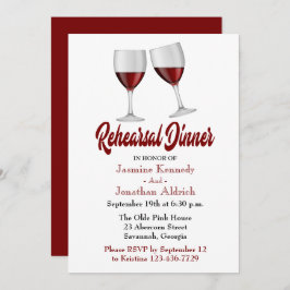 Invitación Boda de lentes de vino para la cena de ensayo rojo