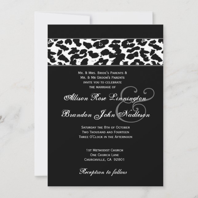 Invitación Boda de Leopardo Blanco y Negro (Anverso)