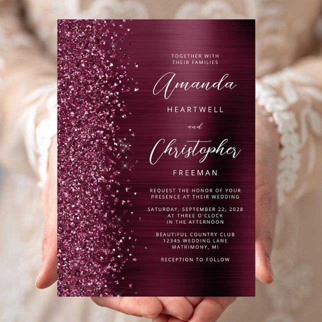Invitación Boda de letra cursiva con brillo de metal cepillad (Subido por el creador)