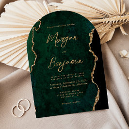Invitación Boda de letra cursiva de ágata verde esmeralda mod