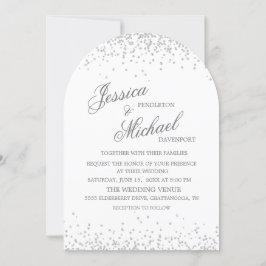 Invitación Boda de Letra Cursiva Elegante Brillo Plata Blanco