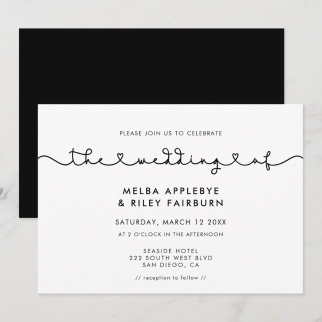 Invitación Boda de letra de corazón de conexión (Anverso / Reverso)