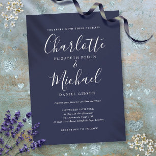 Invitación Boda de letra de firma elegante azul marino 