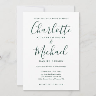 Invitación Boda de letra de firma verde esmeralda