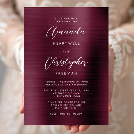 Invitación Boda de Letra de Metal Cepillado Borgoña