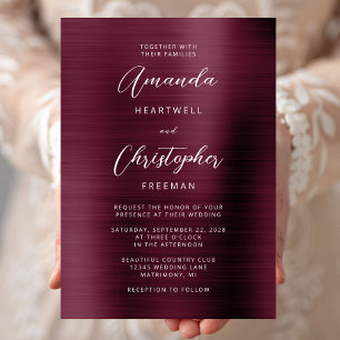Invitación Boda de Letra de Metal Cepillado Borgoña