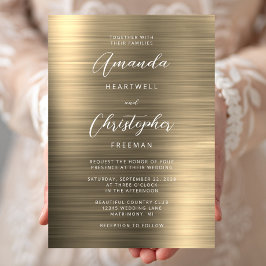 Invitación Boda de Letra de Metal Cepillado de Oro