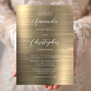 Invitación Boda de Letra de Metal Cepillado de Oro