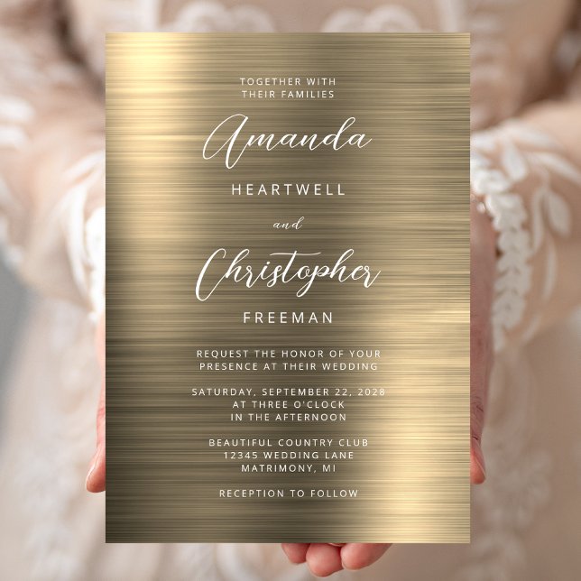 Invitación Boda de Letra de Metal Cepillado de Oro (Subido por el creador)